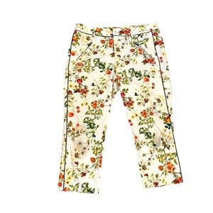 NWOT Disney Alice Pants Sz 8 Faux Zip Pockets Capris Designer Stretch Floral